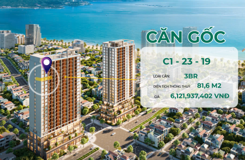 5,25 TỶ - CĂN GÓC 3PN 81,6m2 - view BIỂN + THÀNH PHỐ - chiết khấu 14,5% giá 5,25 TỶ